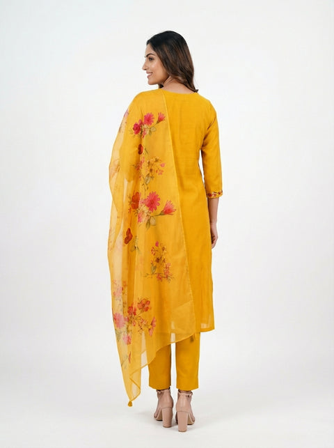 Mustard Kurta, Pants and Dupatta Set