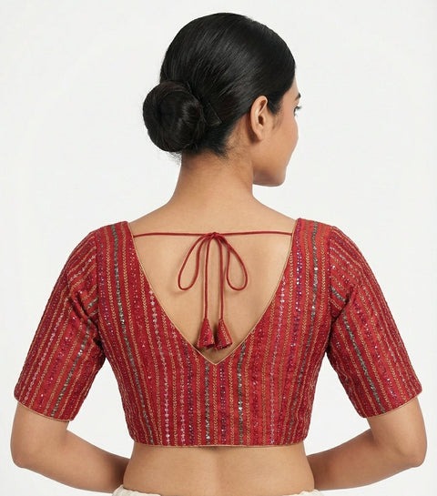 Magenta Readymade Blouse with embroidery