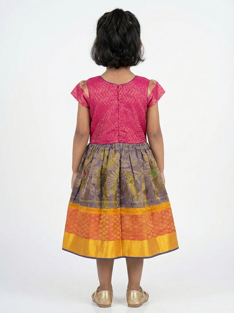 Pink and Lavender Pattu Kids-dress