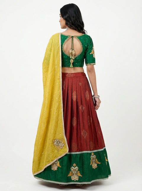 Red and Green Kanjivaram Half Saree