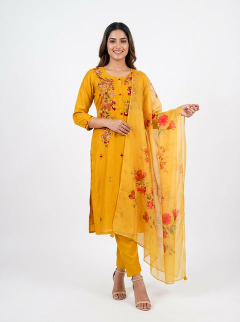 Mustard Kurta, Pants and Dupatta Set