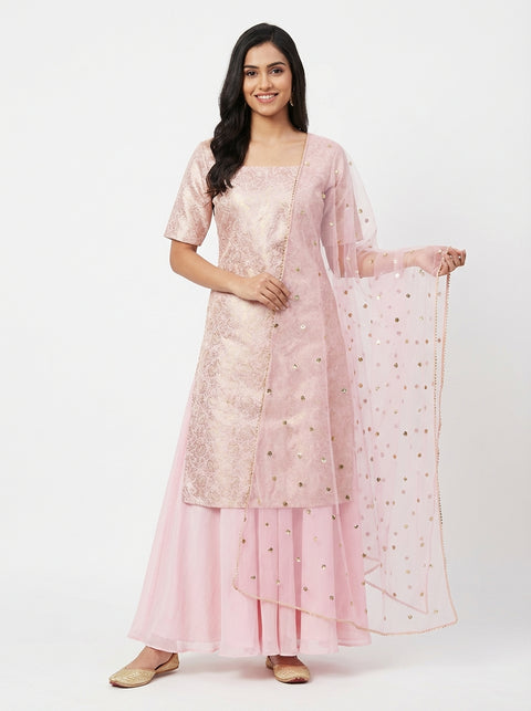 Baby Pink Kurta ,skirt palazzo with duppata