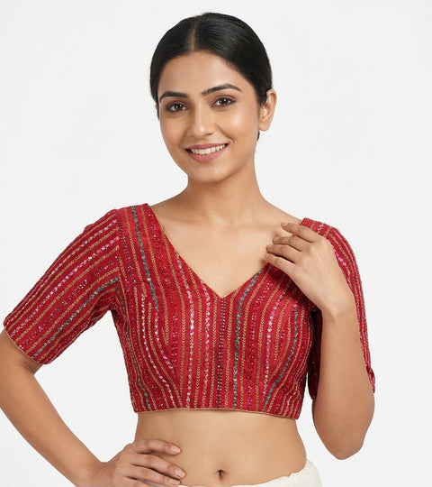 Magenta Readymade Blouse with embroidery