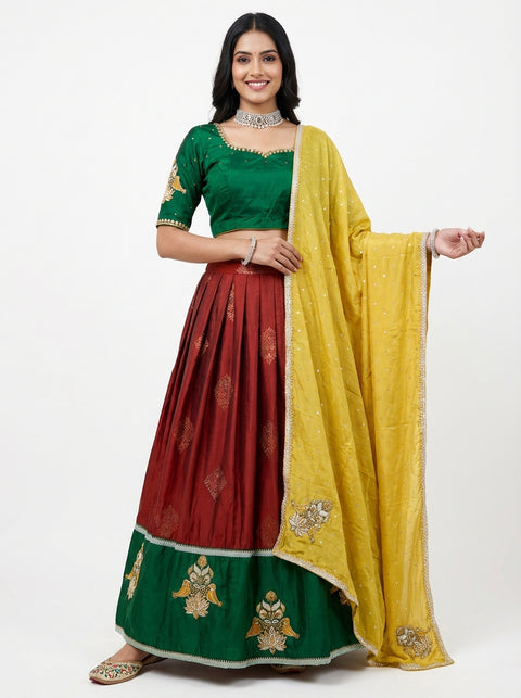 Red and Green Kanjivaram Half Saree