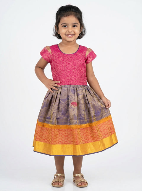 Pink and Lavender Pattu Kids-dress