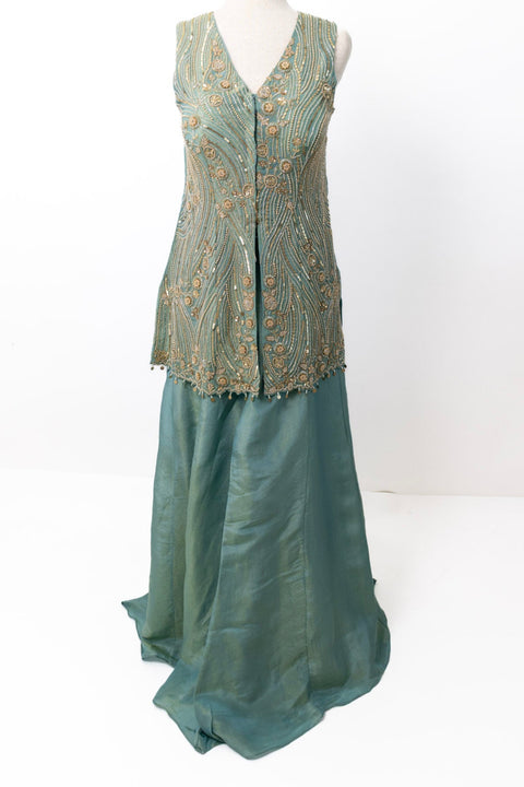 Teal with gold embroidery Sharara