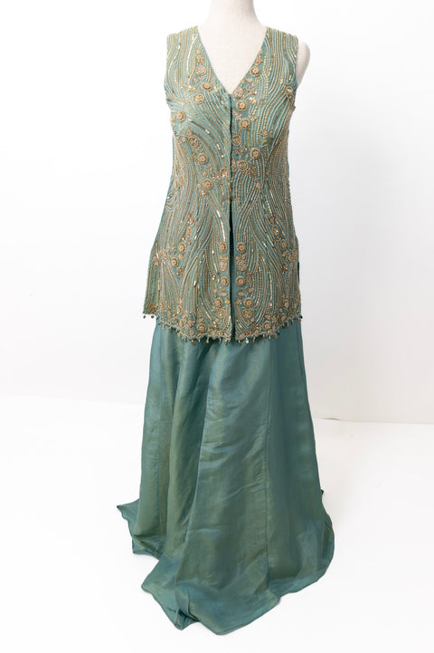 Teal with gold embroidery Sharara