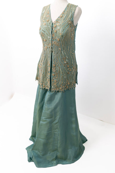 Teal with gold embroidery Sharara