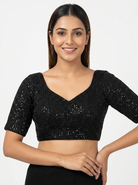 Black Readymade Blouse with Embroidery