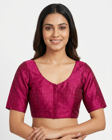 Wine Readymade Blouse with Gold Butis