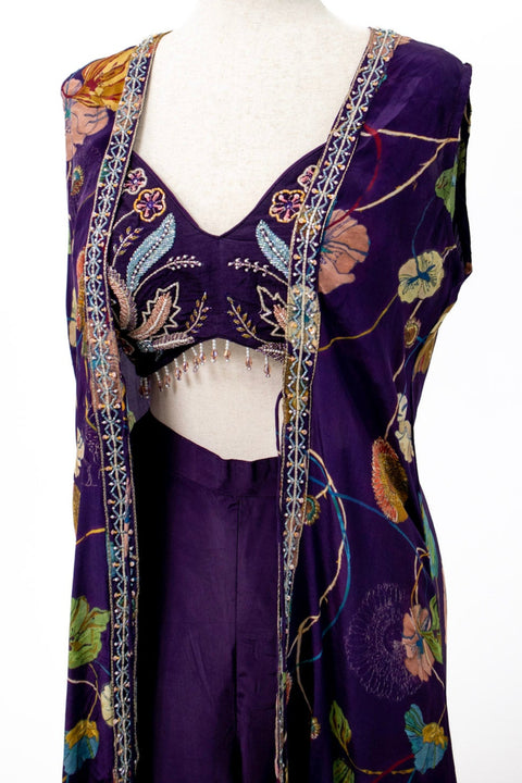 Purple dress with floral Indo western
