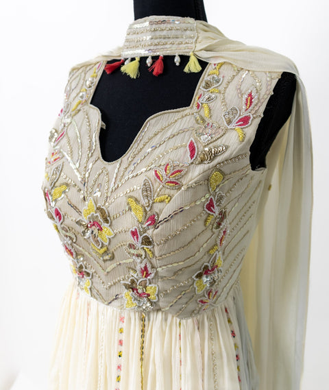 Cream and Yellow Sharara