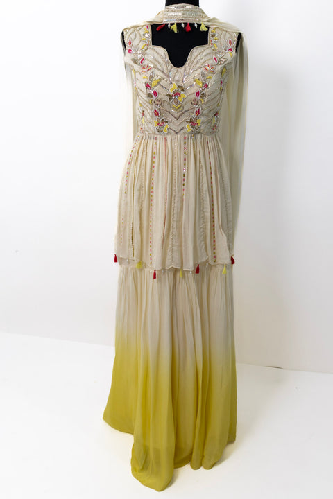 Cream and Yellow Sharara