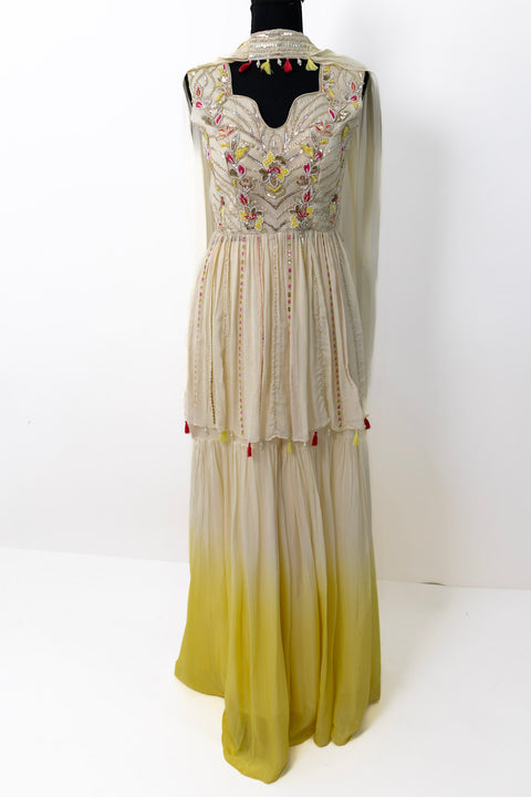 Cream and Yellow Sharara
