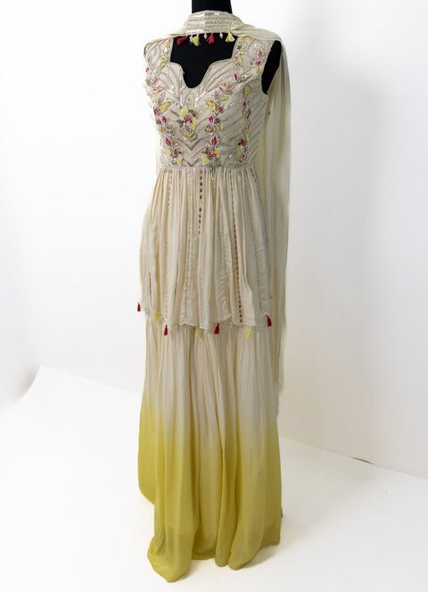Cream and Yellow Sharara