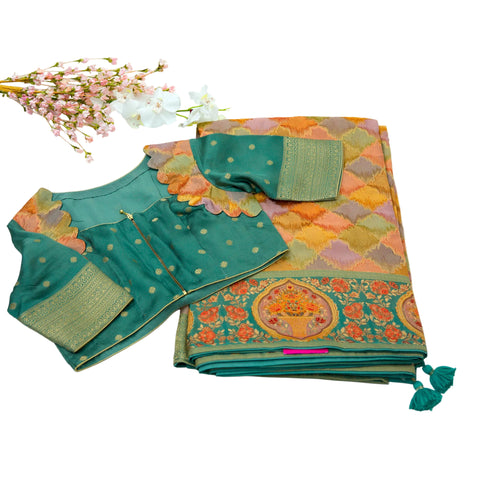 Sage Green Multi Satin Organza Saree