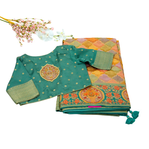 Sage Green Multi Satin Organza Saree