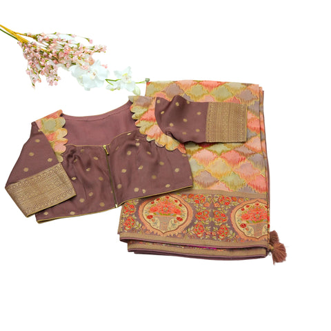 Beige Multi Satin Organza Saree