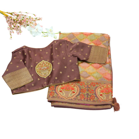 Beige Multi Satin Organza Saree
