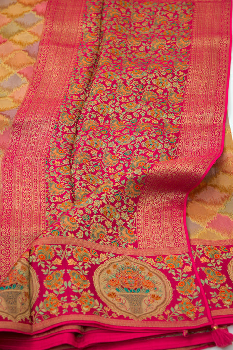 Rose Pink Multi Satin Organza Saree