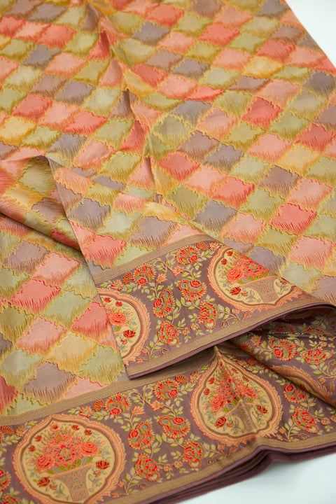 Beige Multi Satin Organza Saree