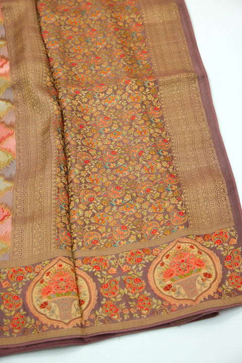 Beige Multi Satin Organza Saree