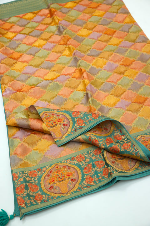 Sage Green Multi Satin Organza Saree