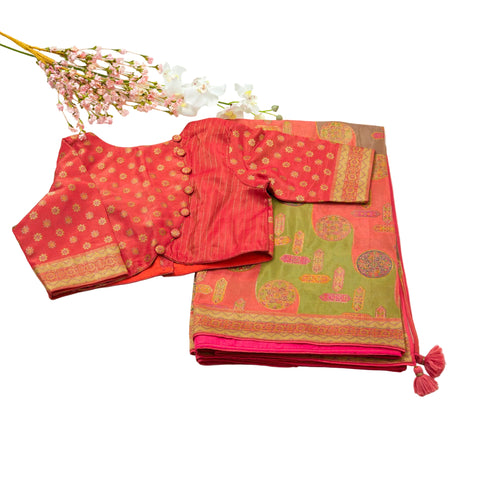 Peach Satin Organza Saree