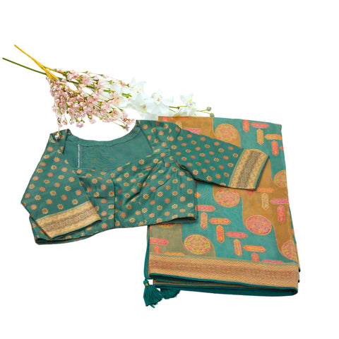 Light Blue Satin Organza Saree