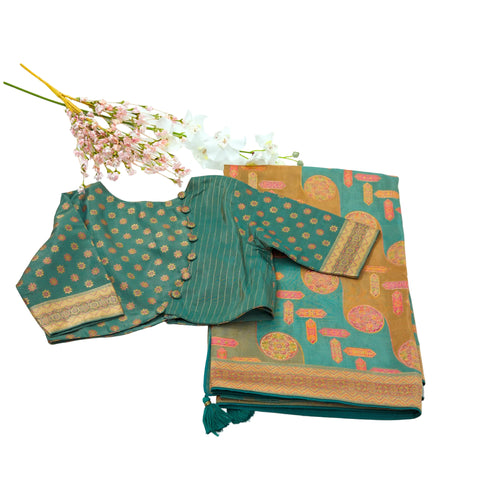 Light Blue Satin Organza Saree