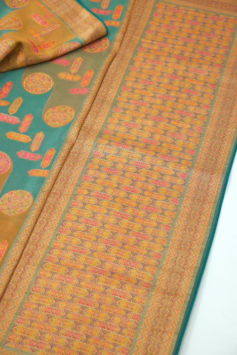 Olive Grey Multi Satin Organza Saree