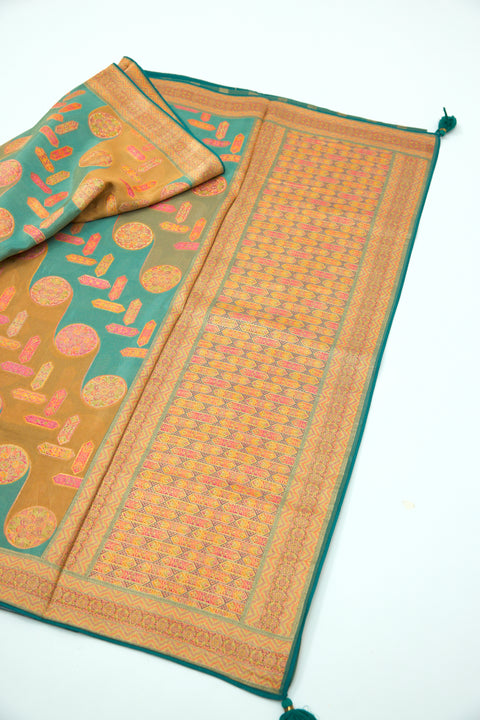 Light Blue Satin Organza Saree