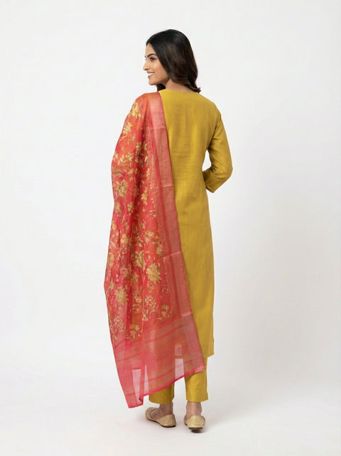Yellow Kurta, Pants and Dupatta Set