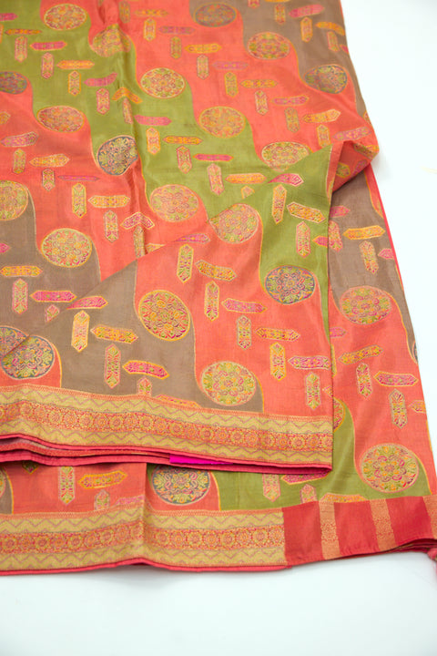 Peach Satin Organza Saree