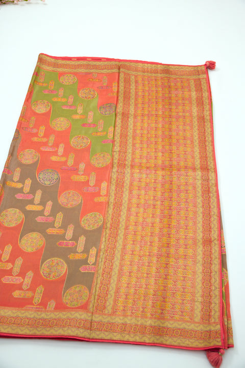 Peach Satin Organza Saree