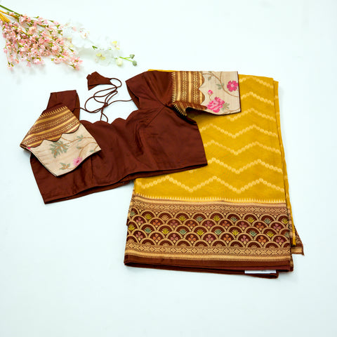 Mustard Gold with Antique Brown Tissue Satin Border