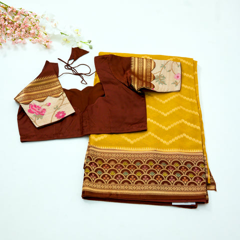 Mustard Gold with Antique Brown Tissue Satin Border