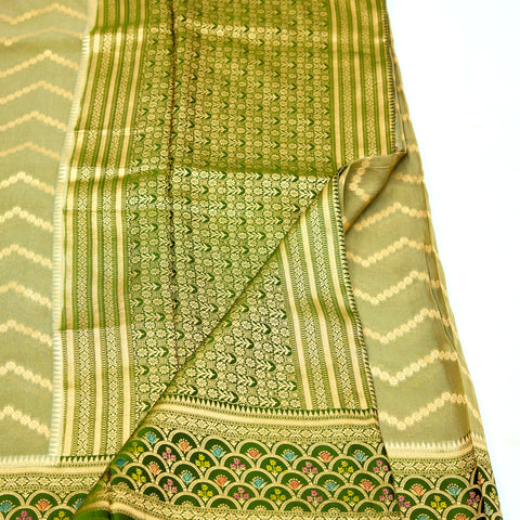 Olive Green with Forest Green Temple Tissue Saree with Satin Border