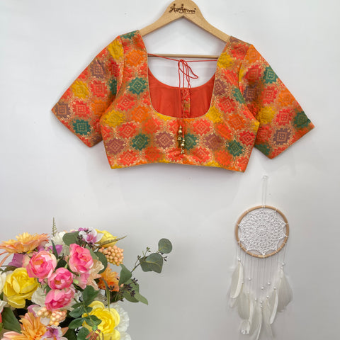 Orange and Yellow Banarasi Readymade Blouse