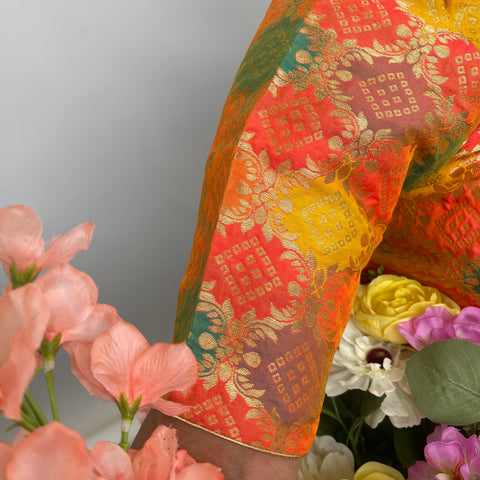 Orange and Yellow Banarasi Readymade Blouse