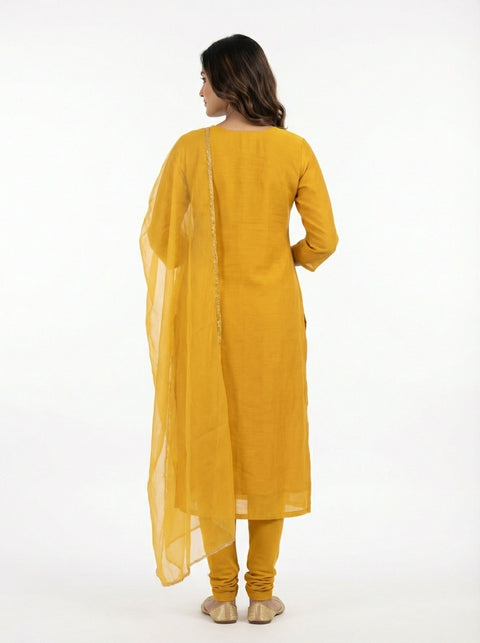 Yellow Kurta, Pants and Dupatta Set
