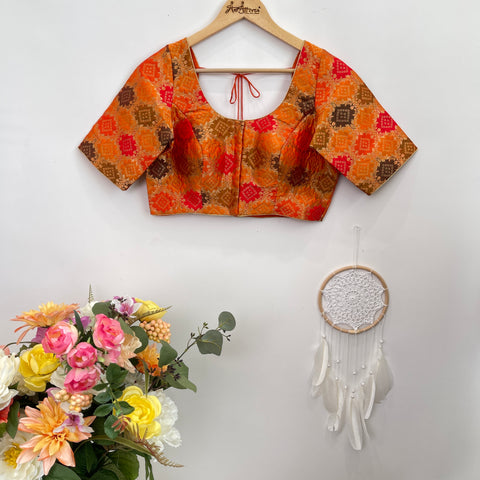 Red and Yellow Banarasi Blouse