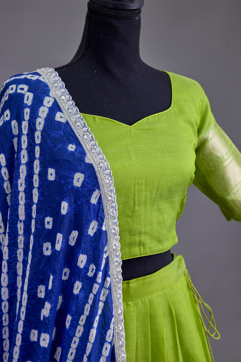 Green and Blue Mangalgiri Half Saree