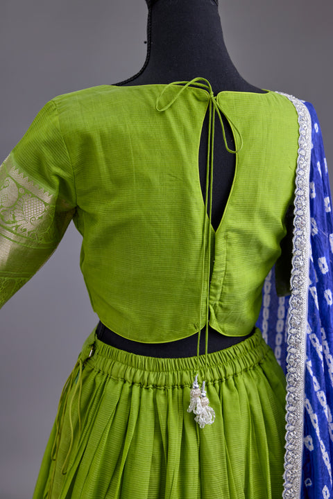 Green and Blue Mangalgiri Half Saree