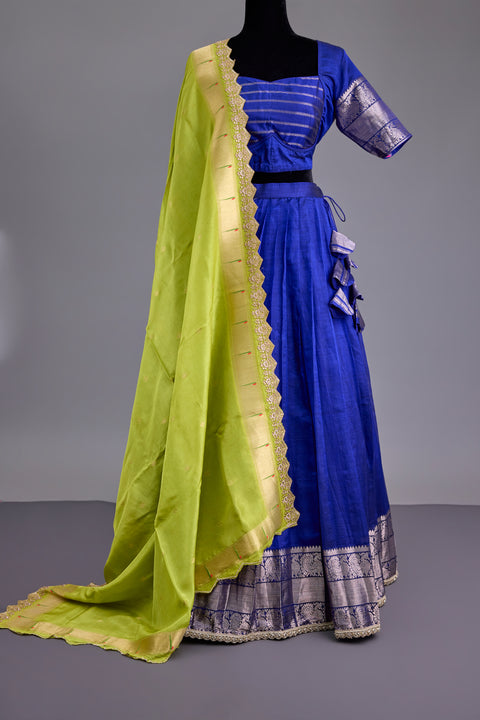 Blue and Green Mangalgiri Half Saree