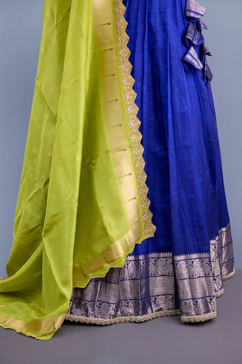 Blue and Green Mangalgiri Half Saree