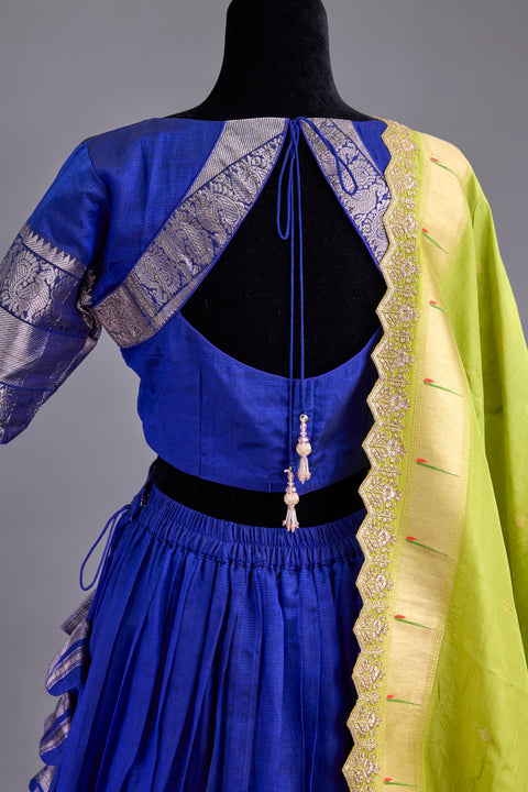 Blue and Green Mangalgiri Half Saree
