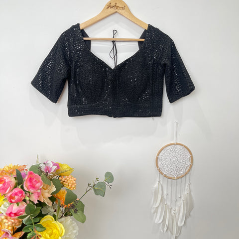 Black Readymade Blouse with Embroidery