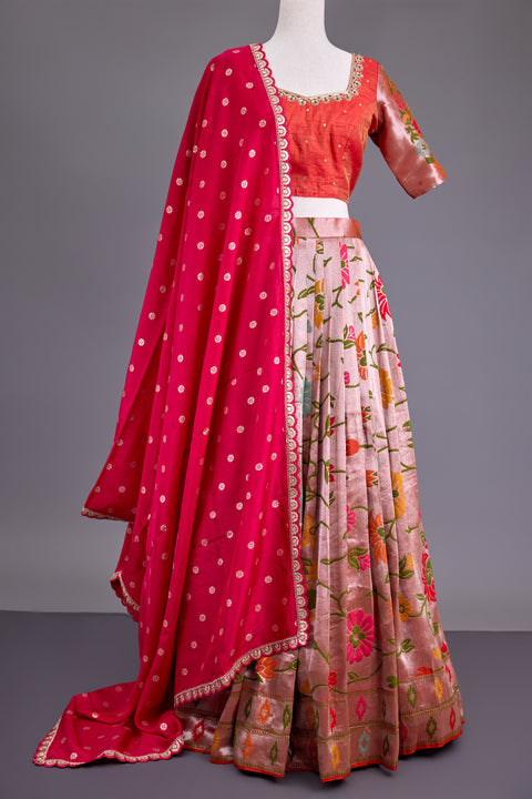 Orange and Pink Paithani Half Saree