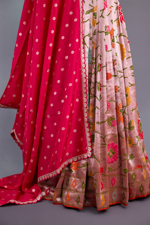 Orange and Pink Paithani Half Saree